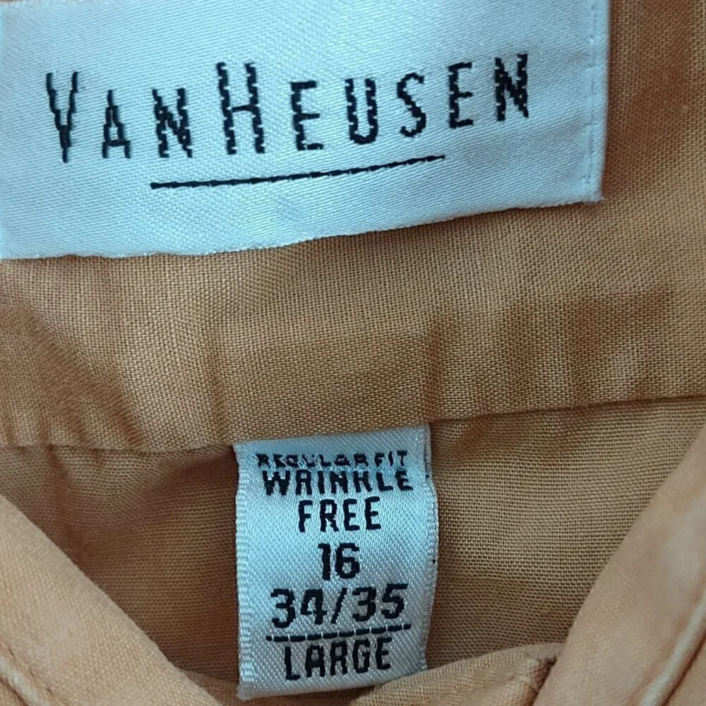 Van Heusen Men's Orange Cotton Blend Button Down Size Large 16 (34-35)